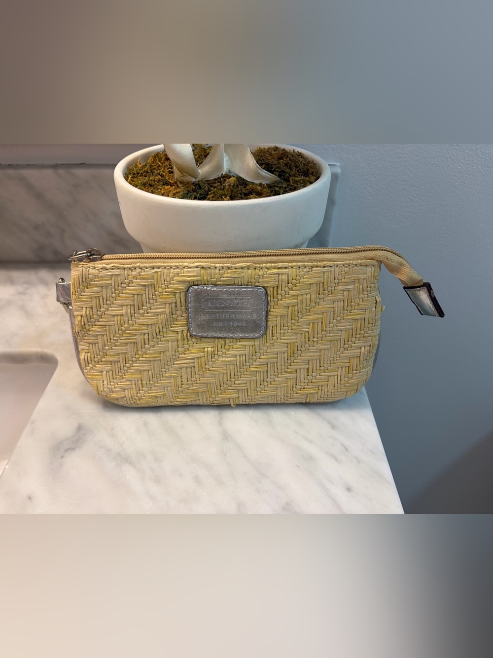 Coach Woven Cosmetic Pouch with Silver Accents
